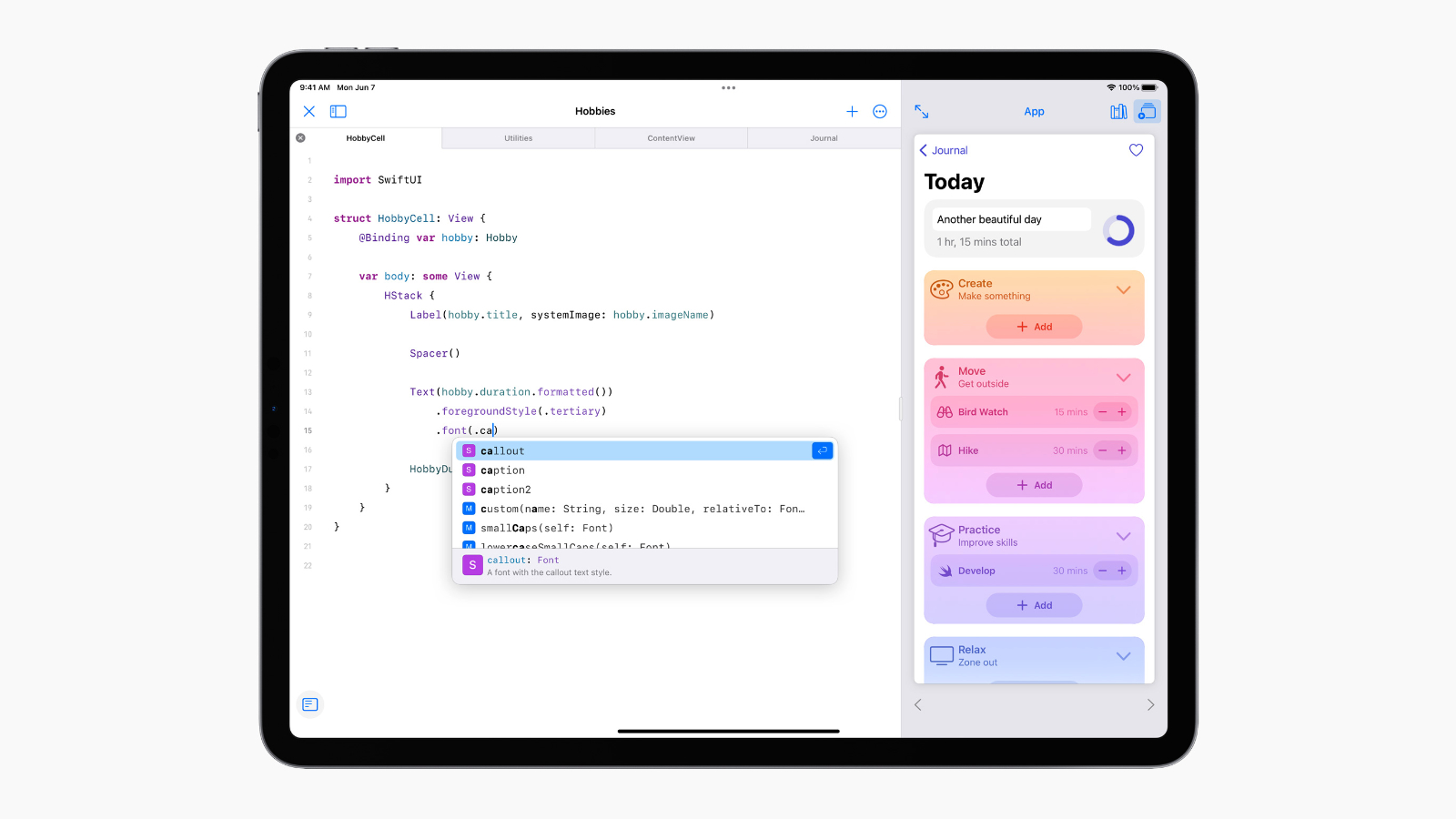 ipados 15 swift playgrounds code completion